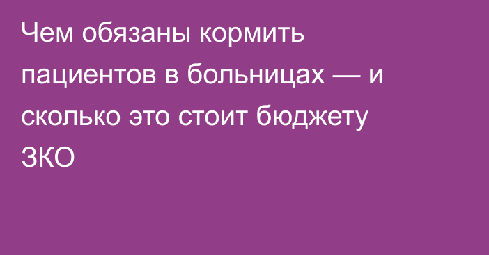 Чем обязаны кормить пациентов в больницах — и сколько это стоит бюджету ЗКО