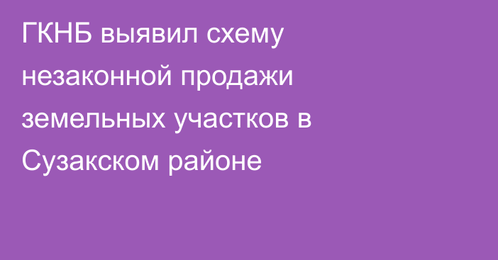 ГКНБ выявил схему незаконной продажи земельных участков в Сузакском районе