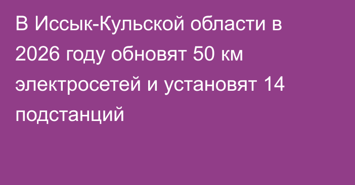 В Иссык-Кульской области в 2026 году обновят 50 км электросетей и установят 14 подстанций