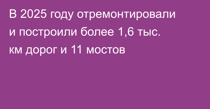 В 2025 году отремонтировали и построили более 1,6 тыс. км дорог и 11 мостов