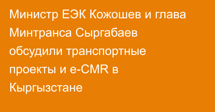 Министр ЕЭК Кожошев и глава Минтранса Сыргабаев обсудили транспортные проекты и e-CMR в Кыргызстане