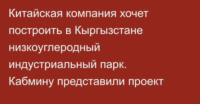 Китайская компания хочет построить в Кыргызстане низкоуглеродный индустриальный парк. Кабмину представили проект