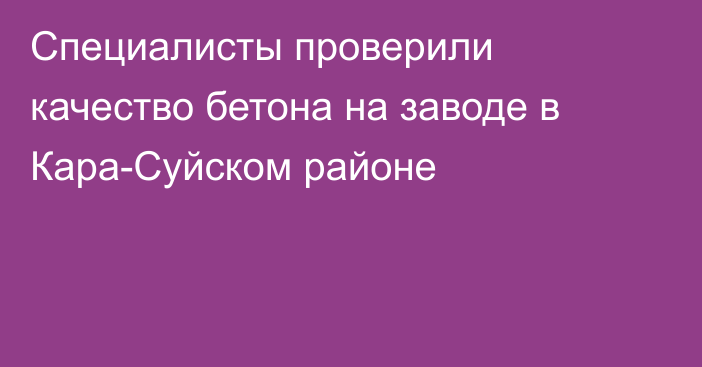 Специалисты проверили качество бетона на заводе в Кара-Суйском районе