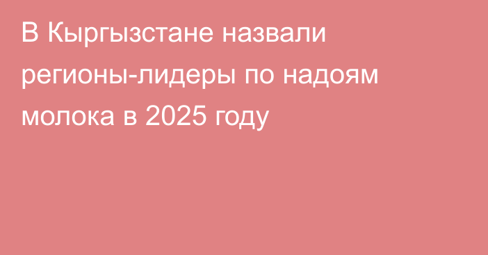 В Кыргызстане назвали регионы-лидеры по надоям молока в 2025 году