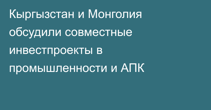 Кыргызстан и Монголия обсудили совместные инвестпроекты в промышленности и АПК