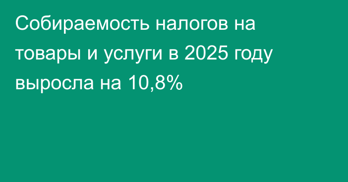 Собираемость налогов на товары и услуги в 2025 году выросла на 10,8%