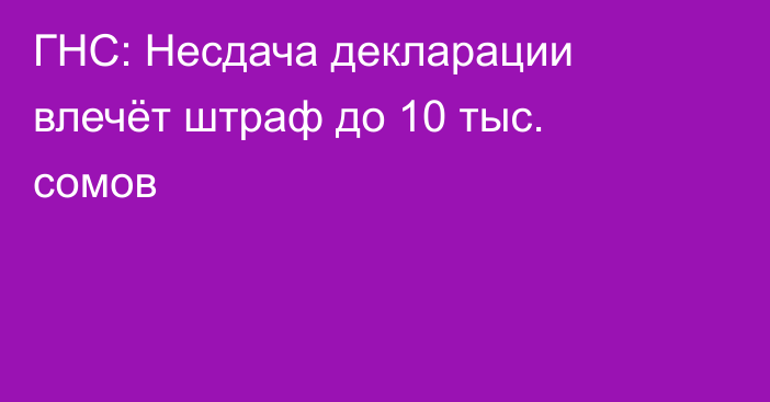 ГНС: Несдача декларации влечёт штраф до 10 тыс. сомов