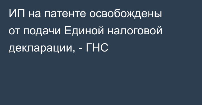 ИП на патенте освобождены от подачи Единой налоговой декларации, - ГНС