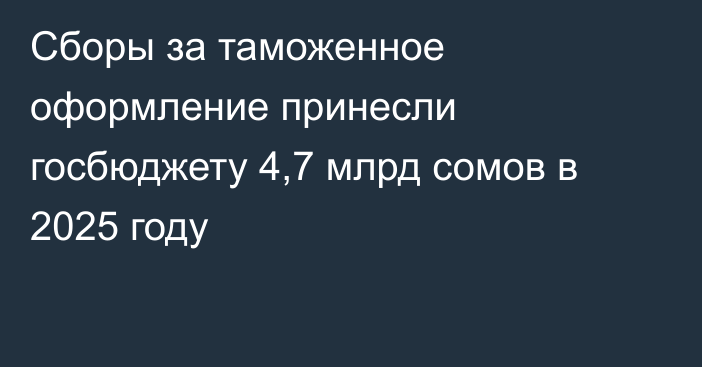 Сборы за таможенное оформление принесли госбюджету 4,7 млрд сомов в 2025 году