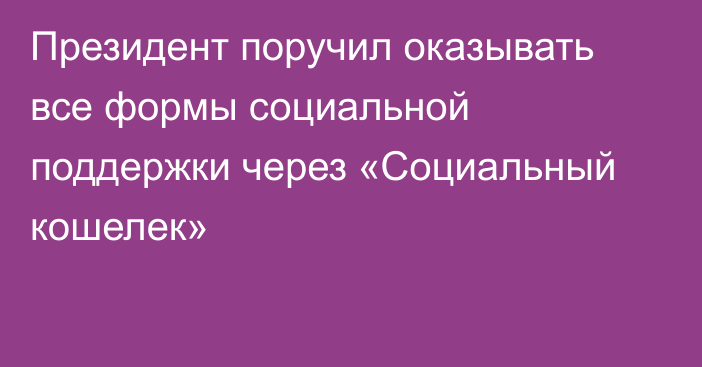 Президент поручил оказывать все формы социальной поддержки через «Социальный кошелек»