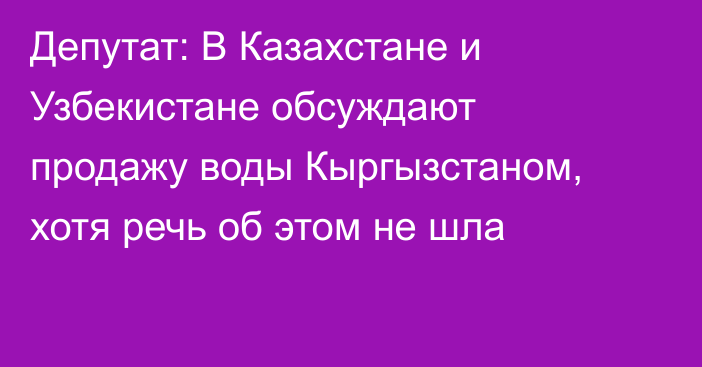 Депутат: В Казахстане и Узбекистане обсуждают продажу воды Кыргызстаном, хотя речь об этом не шла