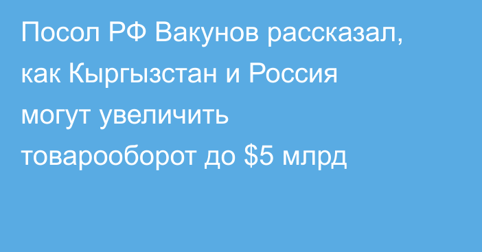 Посол РФ Вакунов рассказал, как Кыргызстан и Россия могут увеличить товарооборот до $5 млрд