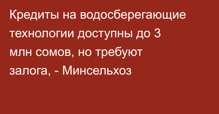 Кредиты на водосберегающие технологии доступны до 3 млн сомов, но требуют залога, - Минсельхоз