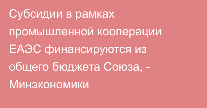 Субсидии в рамках промышленной кооперации ЕАЭС финансируются из общего бюджета Союза, - Минэкономики