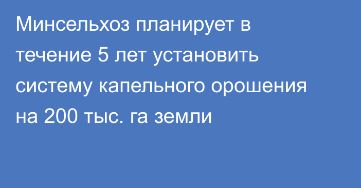 Минсельхоз планирует в течение 5 лет установить систему капельного орошения на 200 тыс. га земли
