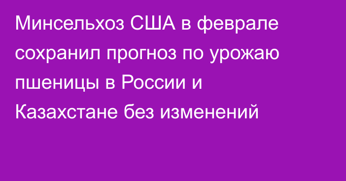 Минсельхоз США в феврале сохранил прогноз по урожаю пшеницы в России и Казахстане без изменений