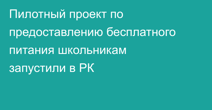 Пилотный проект по предоставлению бесплатного питания школьникам запустили в РК
