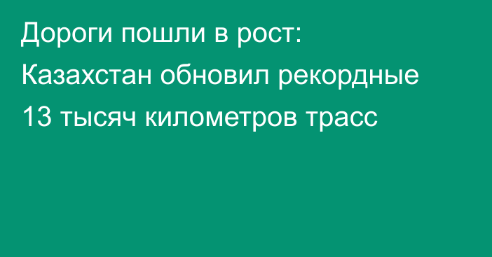 Дороги пошли в рост: Казахстан обновил рекордные 13 тысяч километров трасс