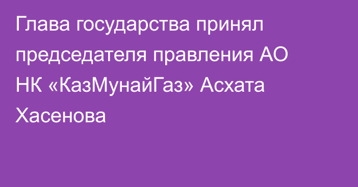 Глава государства принял председателя правления АО НК «КазМунайГаз» Асхата Хасенова