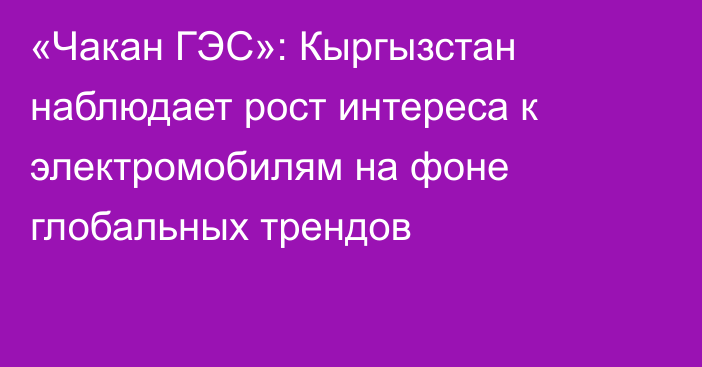 «Чакан ГЭС»: Кыргызстан наблюдает рост интереса к электромобилям на фоне глобальных трендов