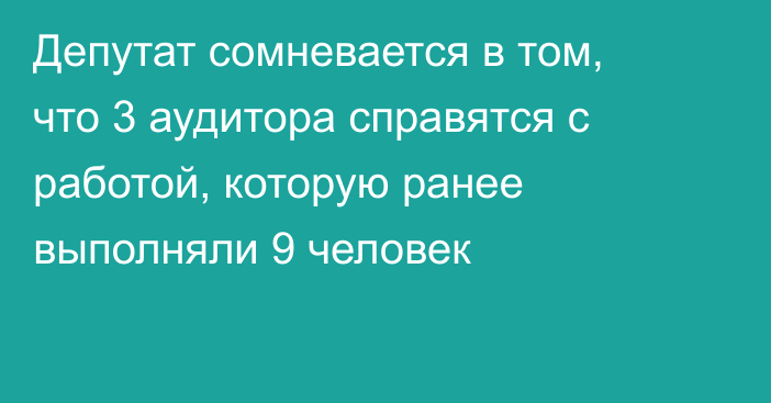 Депутат сомневается в том, что 3 аудитора справятся с работой, которую ранее выполняли 9 человек