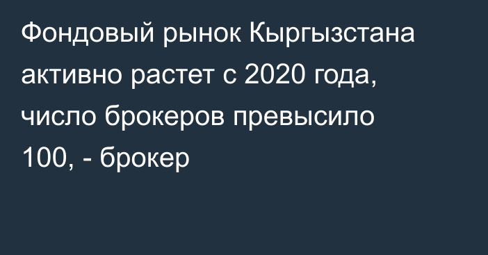 Фондовый рынок Кыргызстана активно растет с 2020 года, число брокеров превысило 100, - брокер