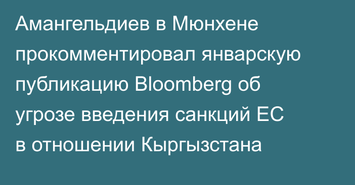 Амангельдиев в Мюнхене прокомментировал январскую публикацию Bloomberg об угрозе введения санкций ЕС в отношении Кыргызстана