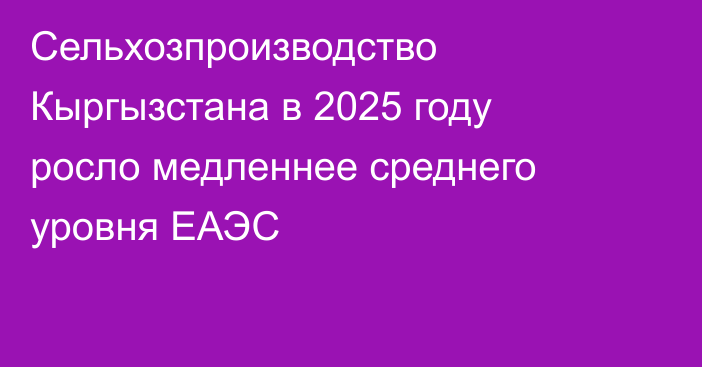 Сельхозпроизводство Кыргызстана в 2025 году росло медленнее среднего уровня ЕАЭС
