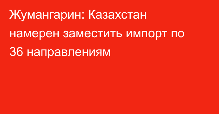 Жумангарин: Казахстан намерен заместить импорт по 36 направлениям