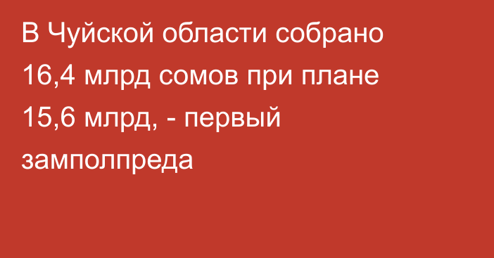 В Чуйской области собрано 16,4 млрд сомов при плане 15,6 млрд, - первый замполпреда 