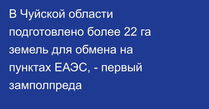 В Чуйской области подготовлено более 22 га земель для обмена на пунктах ЕАЭС, - первый замполпреда 