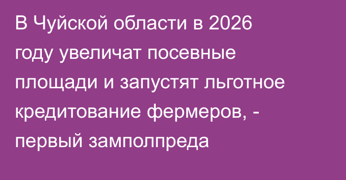 В Чуйской области в 2026 году увеличат посевные площади и запустят льготное кредитование фермеров, - первый замполпреда