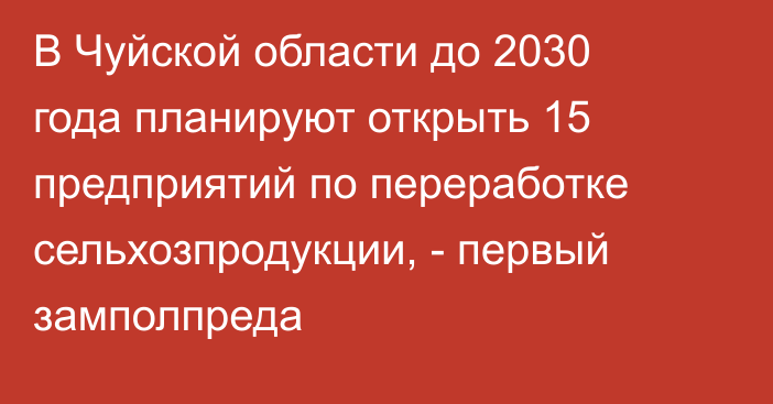 В Чуйской области до 2030 года планируют открыть 15 предприятий по переработке сельхозпродукции, - первый замполпреда