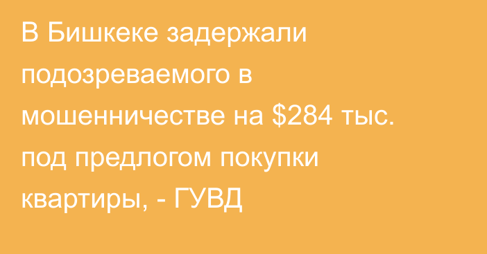 В Бишкеке задержали подозреваемого в мошенничестве на $284 тыс. под предлогом покупки квартиры, - ГУВД