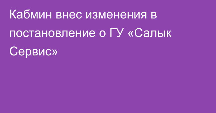 Кабмин внес изменения в постановление о ГУ «Салык Сервис»
