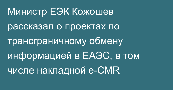 Министр ЕЭК Кожошев рассказал о проектах по трансграничному обмену информацией в ЕАЭС, в том числе накладной e-CMR