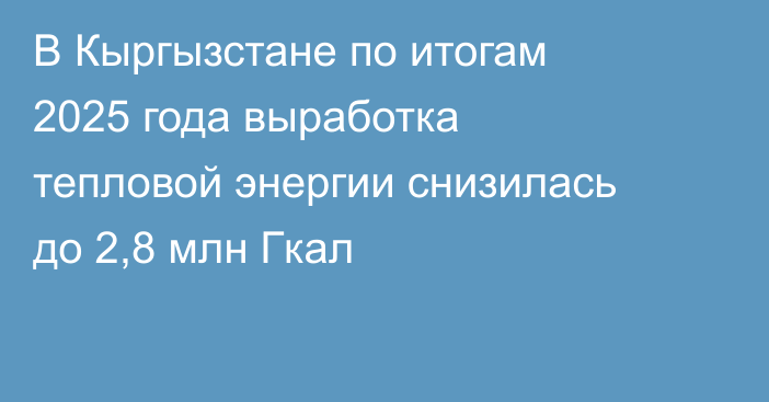 В Кыргызстане по итогам 2025 года выработка тепловой энергии снизилась до 2,8 млн Гкал