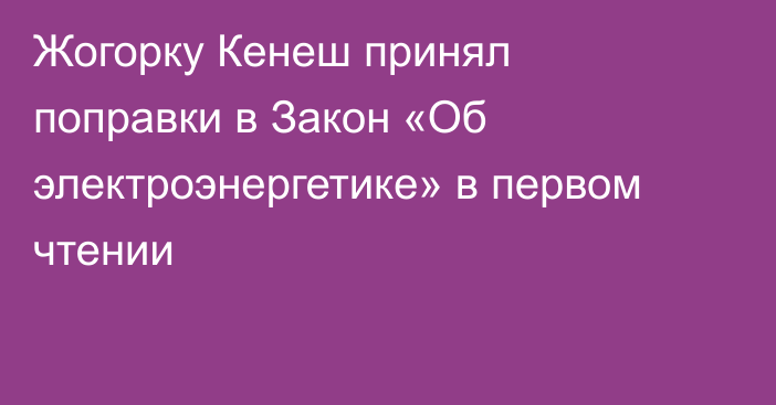 Жогорку Кенеш принял поправки в Закон «Об электроэнергетике» в первом чтении