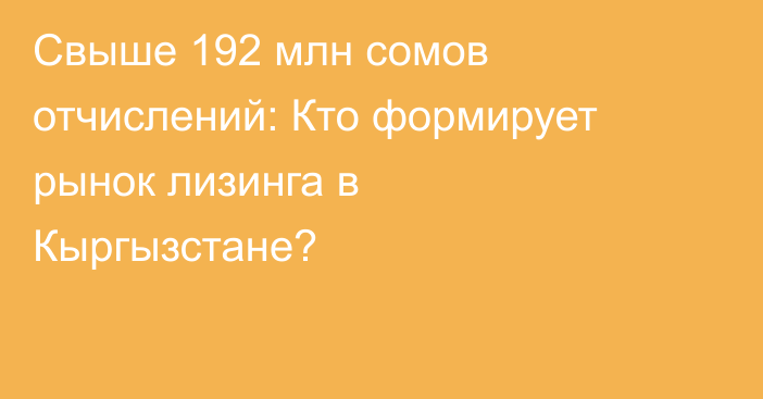 Свыше 192 млн сомов отчислений: Кто формирует рынок лизинга в Кыргызстане?