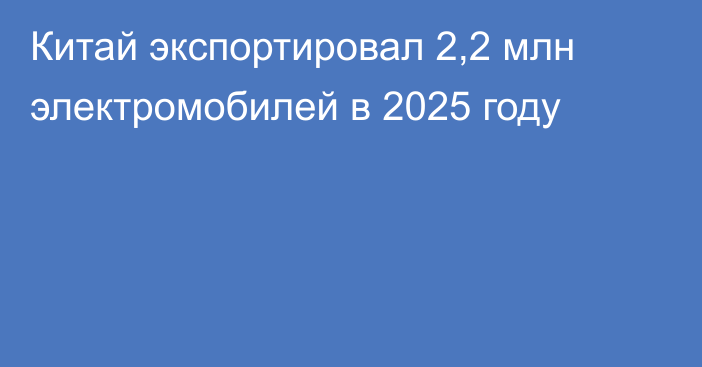 Китай экспортировал 2,2 млн электромобилей в 2025 году