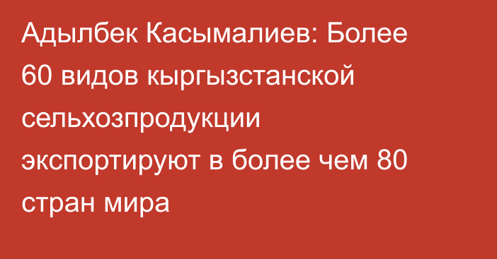 Адылбек Касымалиев: Более 60 видов кыргызстанской сельхозпродукции экспортируют в более чем 80 стран мира
