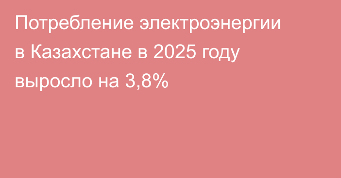 Потребление электроэнергии в Казахстане в 2025 году выросло на 3,8%