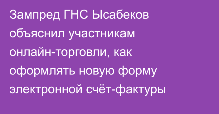 Зампред ГНС Ысабеков объяснил участникам онлайн-торговли, как оформлять новую форму электронной счёт-фактуры