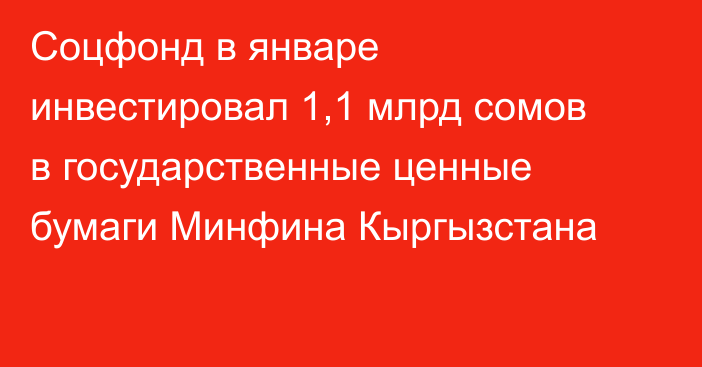 Соцфонд в январе инвестировал 1,1 млрд сомов в государственные ценные бумаги Минфина Кыргызстана