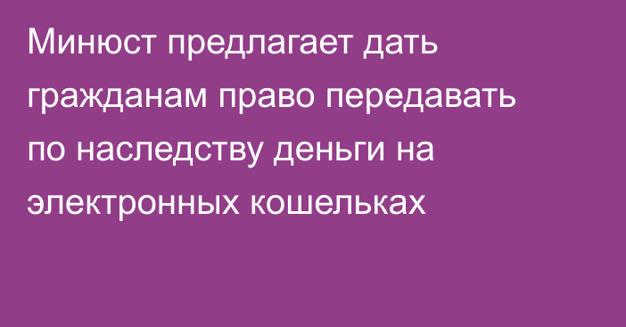 Минюст предлагает дать гражданам право передавать по наследству деньги на электронных кошельках