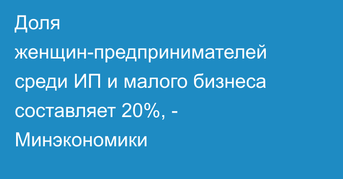 Доля женщин-предпринимателей среди ИП и малого бизнеса составляет 20%, - Минэкономики