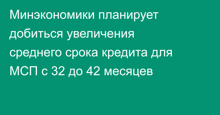 Минэкономики планирует добиться увеличения среднего срока кредита для МСП с 32 до 42 месяцев