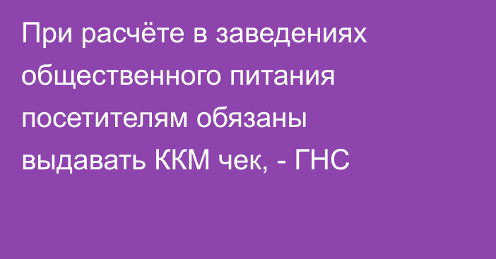 При расчёте в заведениях общественного питания посетителям обязаны выдавать ККМ чек, - ГНС