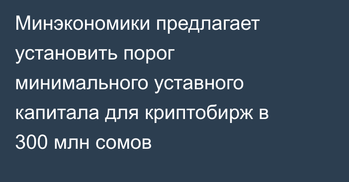 Минэкономики предлагает установить порог минимального уставного капитала для криптобирж в 300 млн сомов