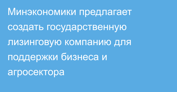 Минэкономики предлагает создать государственную лизинговую компанию для поддержки бизнеса и агросектора